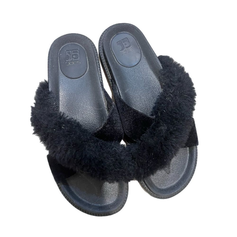 Joe’s jeans black fur slides
